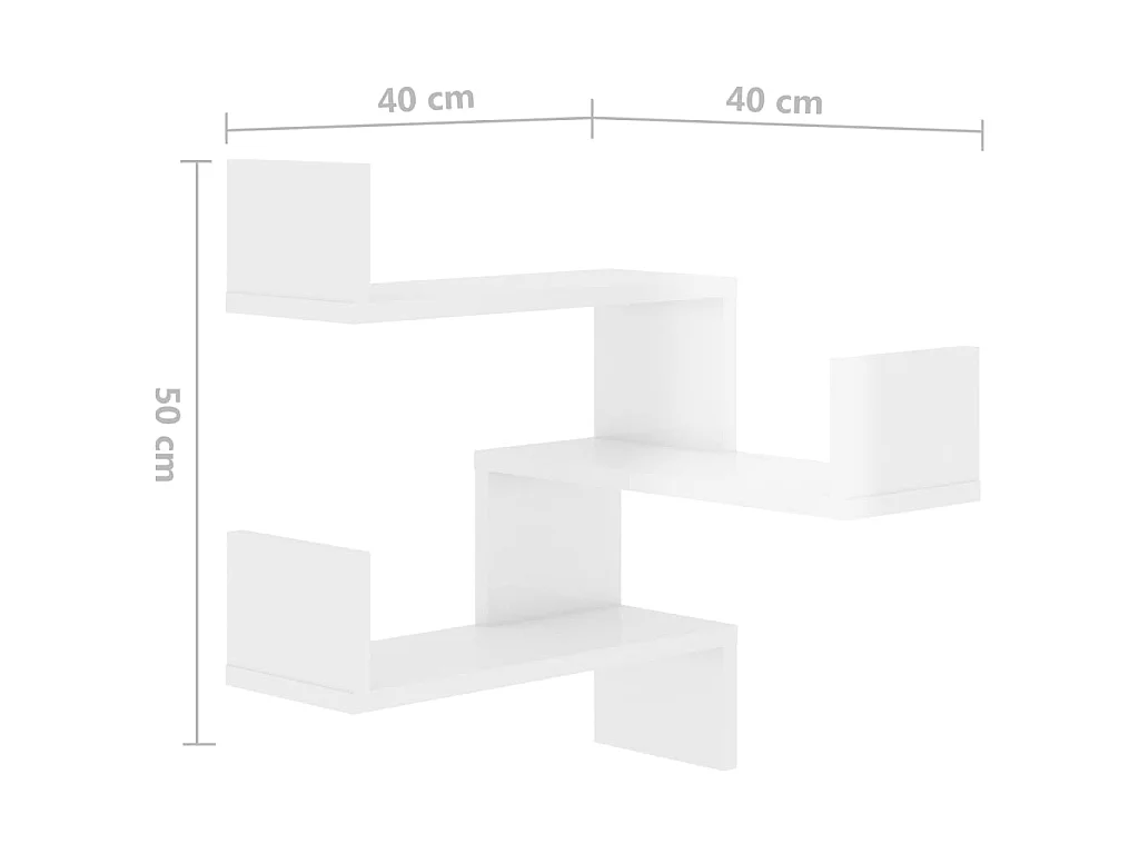 Étagère murale d'angle 2pcs Blanc brillant 40x40x50