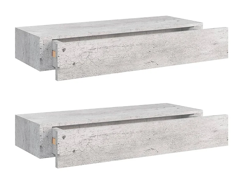 Étagères à tiroir murales 2 pcs Gris béton 60x23,5x10 MDF