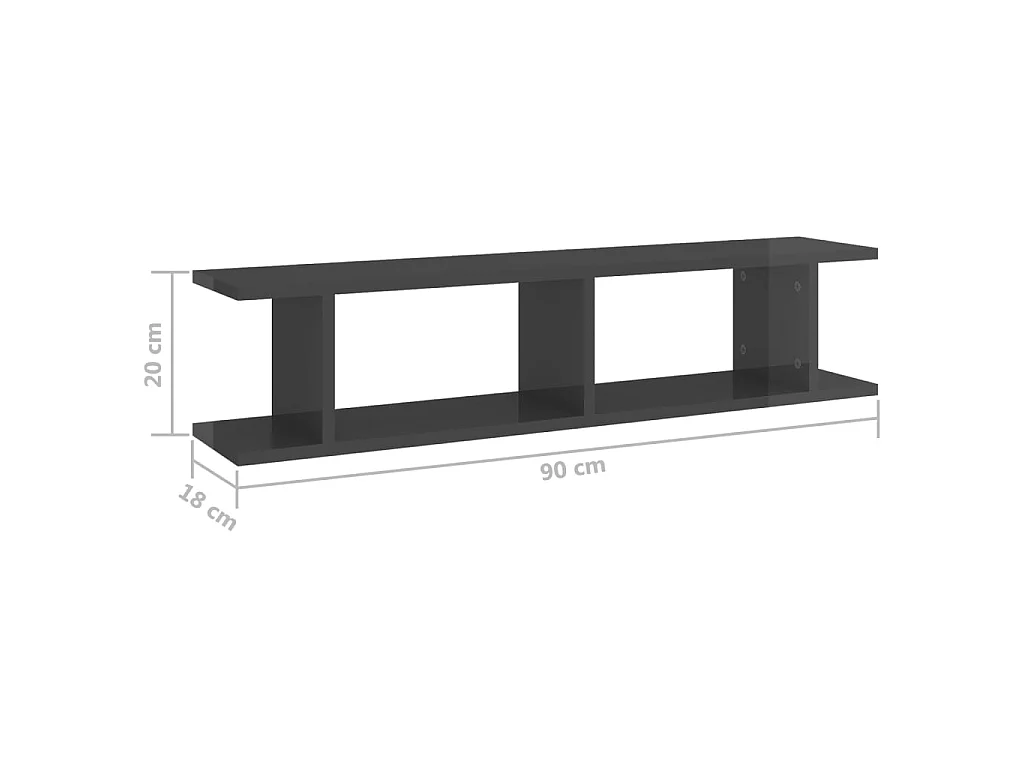 Étagères murales 2 pcs Gris brillant 90x18x20