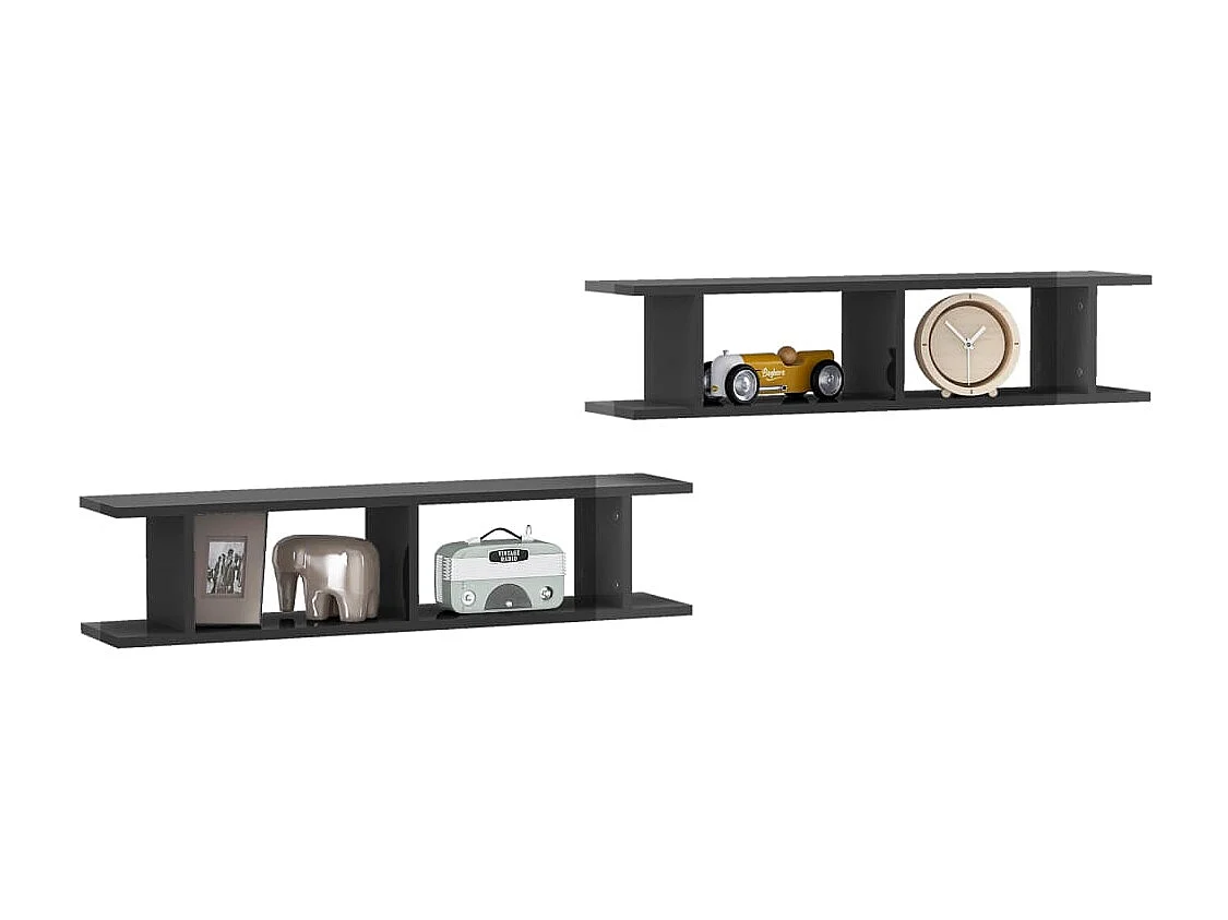 Étagères murales 2 pcs Gris brillant 90x18x20