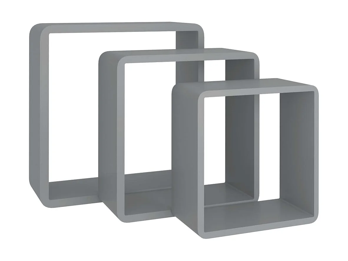 Étagères murales sous forme de cube 3 pcs Gris MDF 2