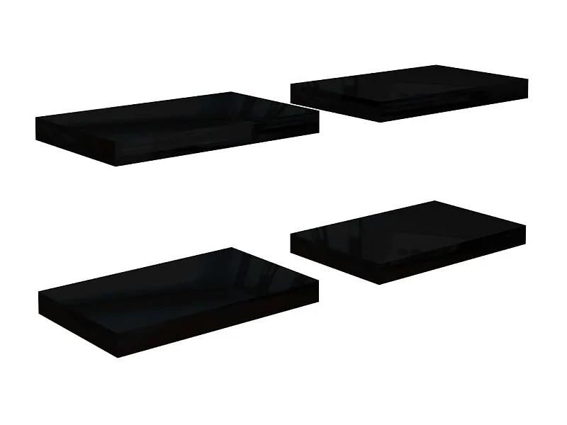 Étagère murale flottante 4 pcs Noir brillant 40x23x3,8 MDF
