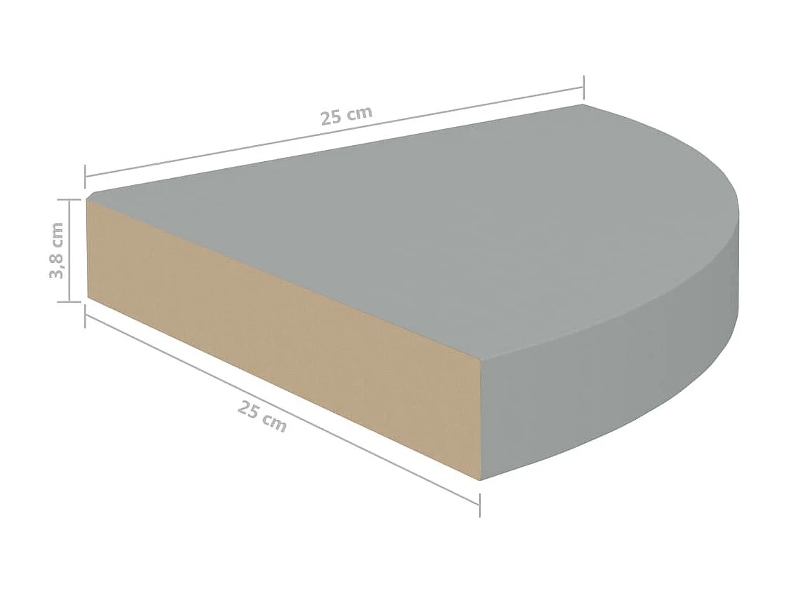 Étagère d'angle flottante Gris 25x25x3,8 MDF