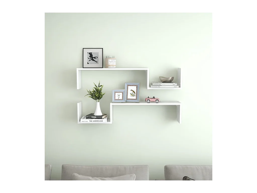 Étagères murales 2 pcs Blanc brillant 100x15x20