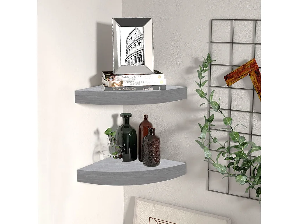 Étagères d'angle murales 2 pcs Gris béton 35x35x3,8 MDF