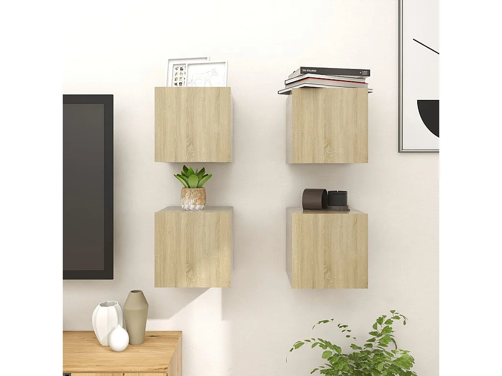 Étagère murale 4 pcs Chêne sonoma 30,5x30x30