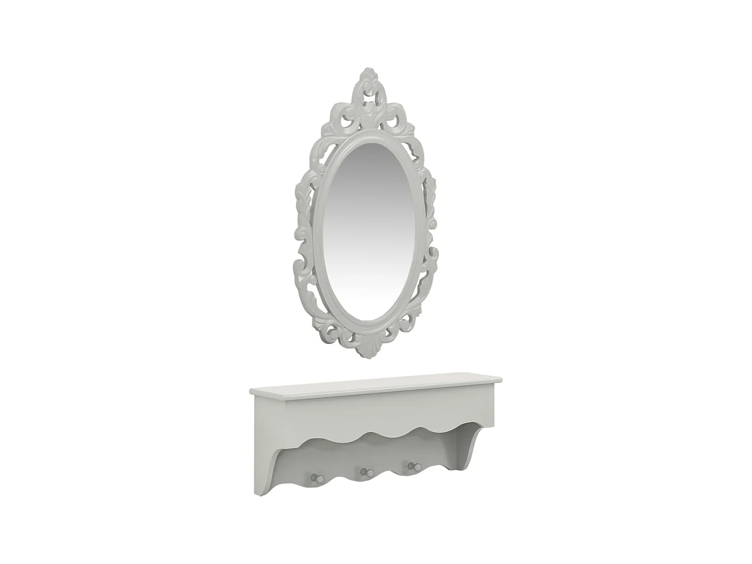 Étagère murale pour clés et bijoux avec miroir et crochets Gris