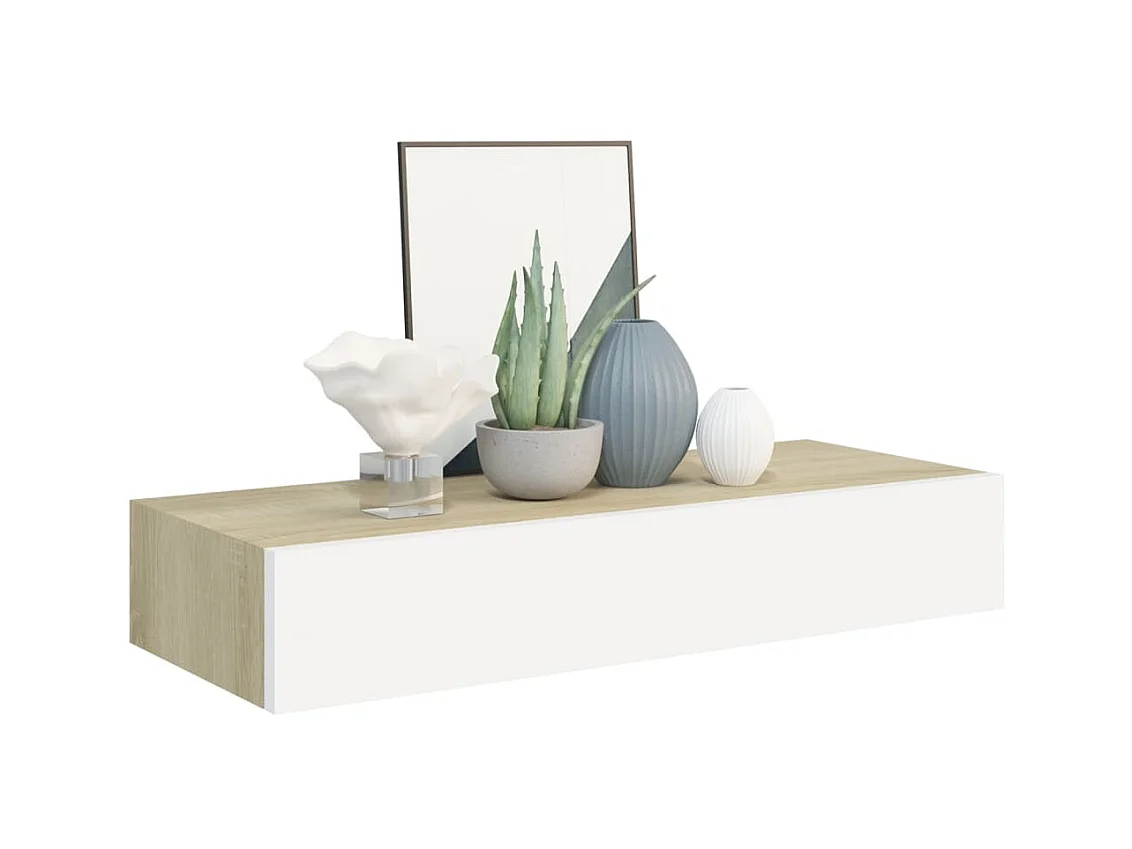 Wandschap met lade 60x23,5x10 cm MDF eikenkleurig en wit