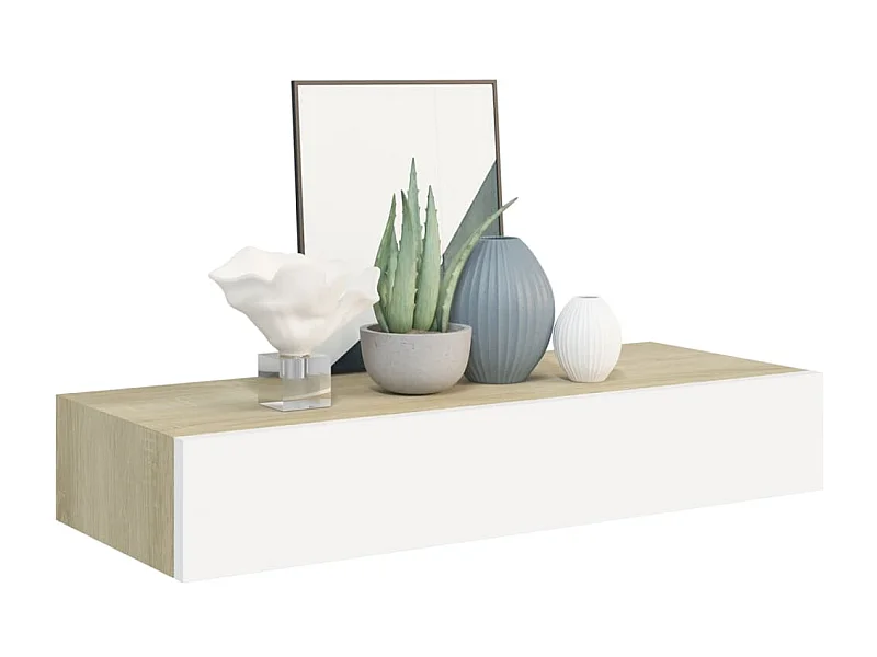 Étagère à tiroir murale Chêne et blanc 60x23,5x10 MDF
