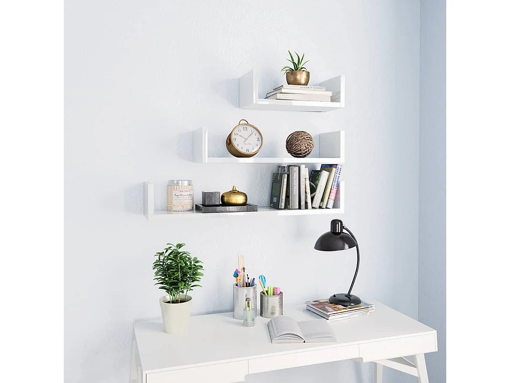 Étagères murales 3 pcs Blanc brillant