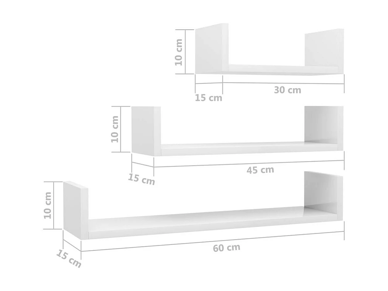 Étagères murales 3 pcs Blanc brillant