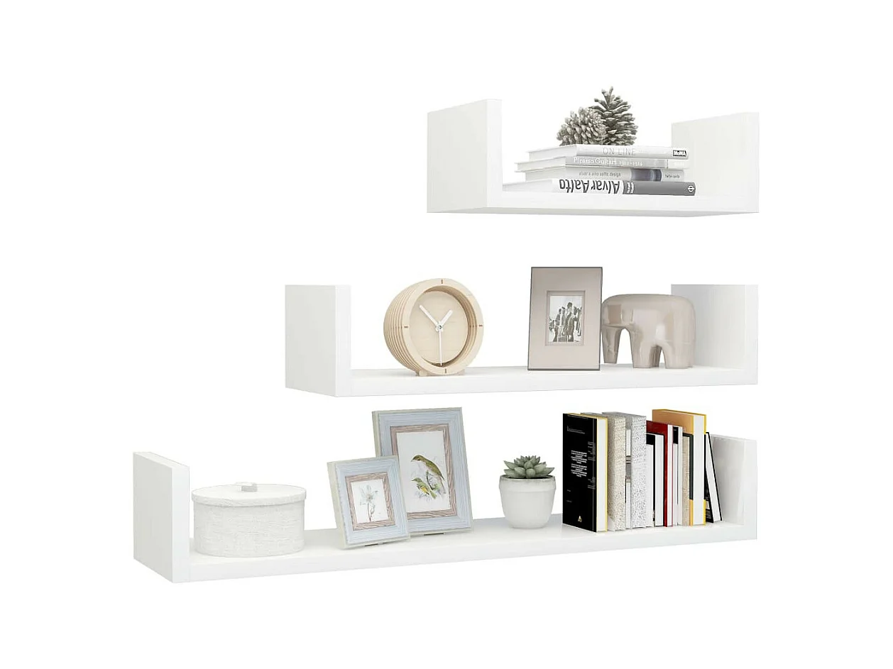 Étagères murales 3 pcs Blanc brillant