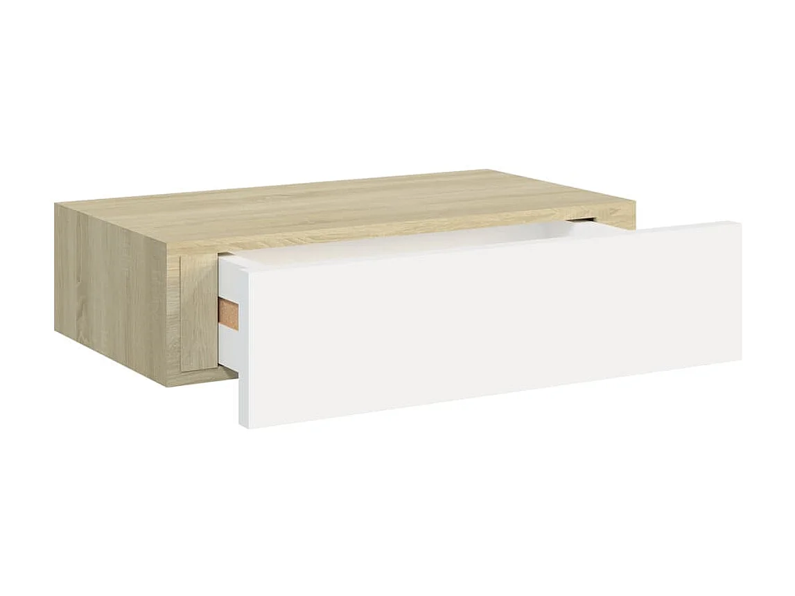 Étagères à tiroir murales 2 pcs Chêne et blanc 40x23,5x10 MDF