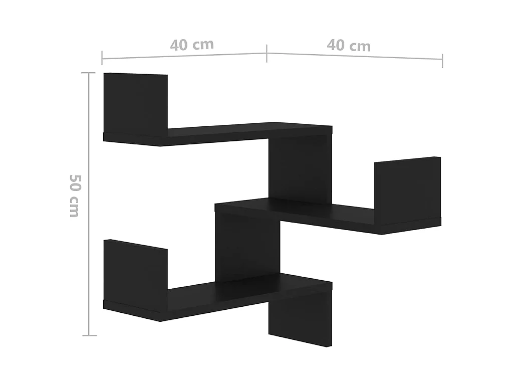 Étagère murale d'angle 2 pcs Noir 40x40x50