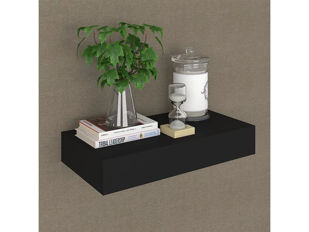 Étagère murale flottante avec tiroir Noir 48x25x8