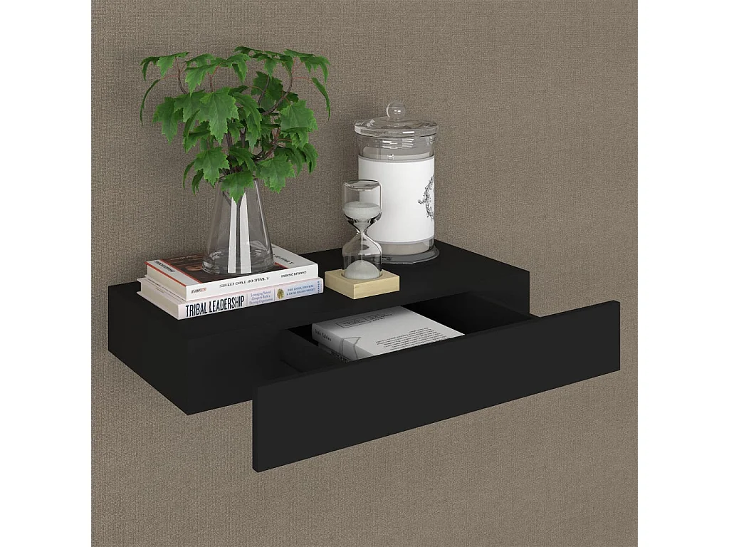Étagère murale flottante avec tiroir Noir 48x25x8