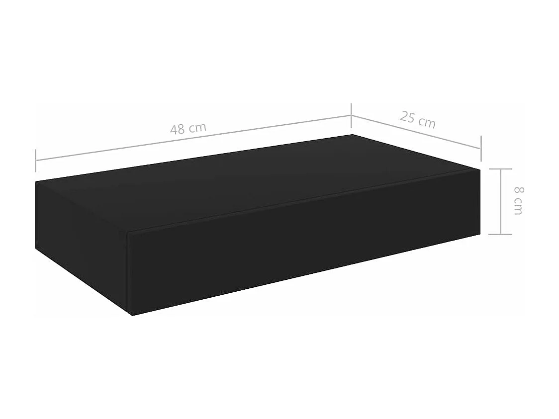 Étagère murale flottante avec tiroir Noir 48x25x8
