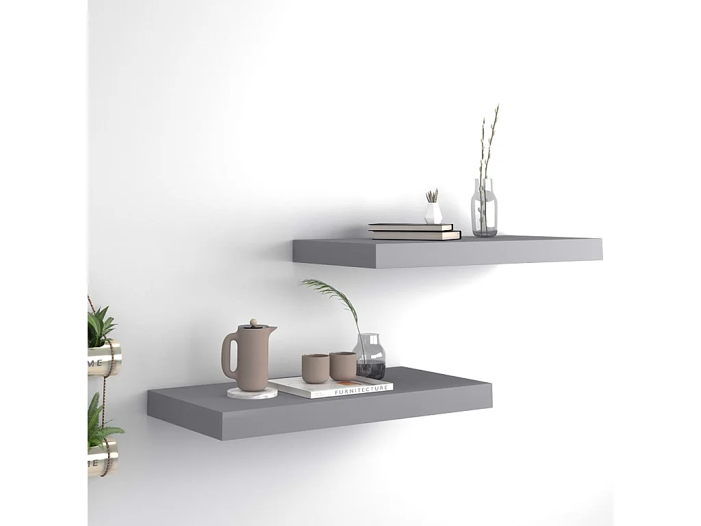 Étagères murales flottantes 2 pcs Gris 50x23x3,8 MDF