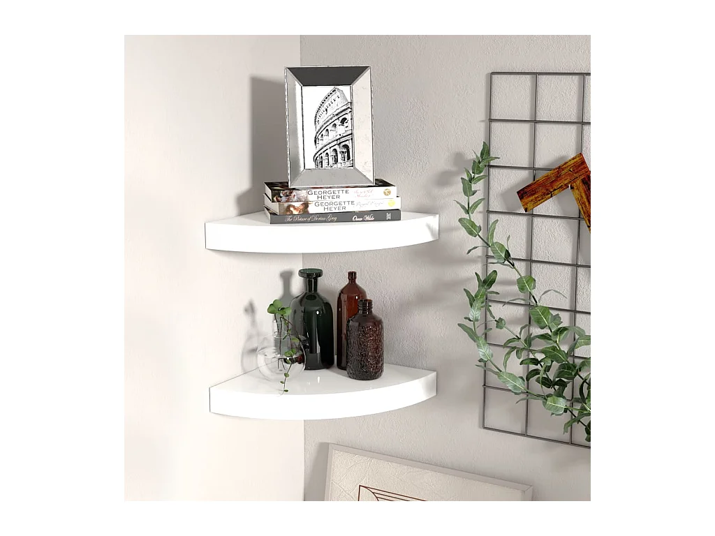 Étagères d'angle flottantes 2pcs Blanc brillant 25x25x3,8 MDF