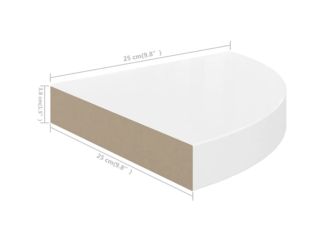 Étagères d'angle flottantes 2pcs Blanc brillant 25x25x3,8 MDF