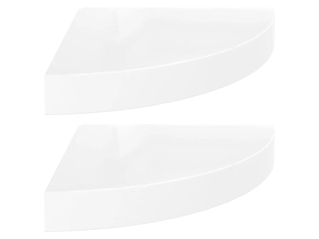 Étagères d'angle flottantes 2pcs Blanc brillant 25x25x3,8 MDF