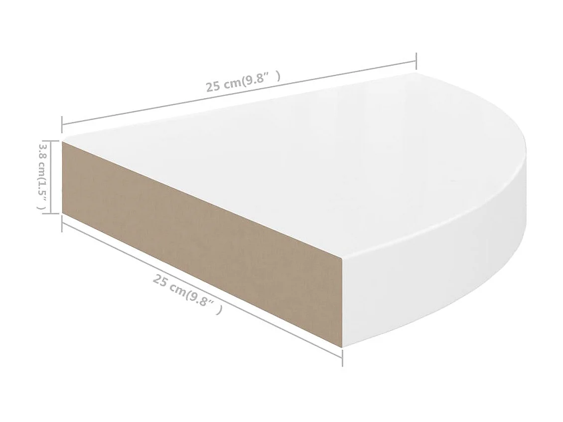 Étagères d'angle flottantes 2pcs Blanc brillant 25x25x3,8 MDF