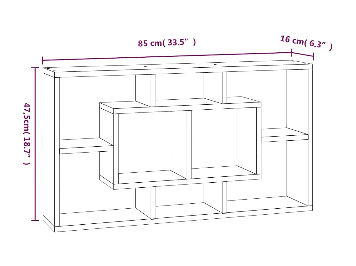 Étagère murale 8 compartiments Chêne fumé