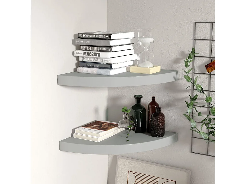Étagères d'angle flottantes 2 pcs Gris 35x35x3,8 MDF