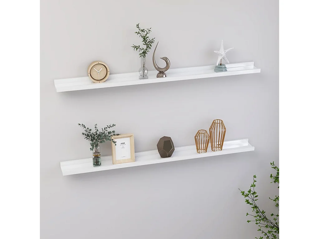 Étagères murales 2 pcs Blanc brillant 100x9x3