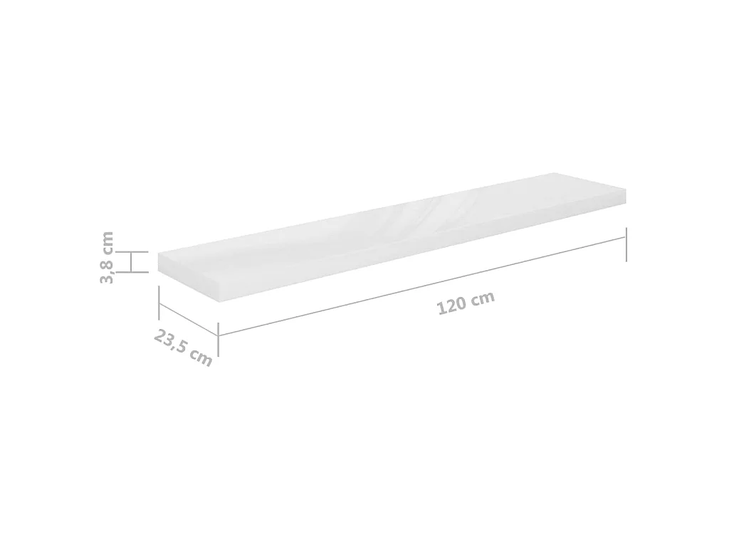 Étagère murale flottante 2pcs Blanc brillant 120x23,5x3,8 MDF