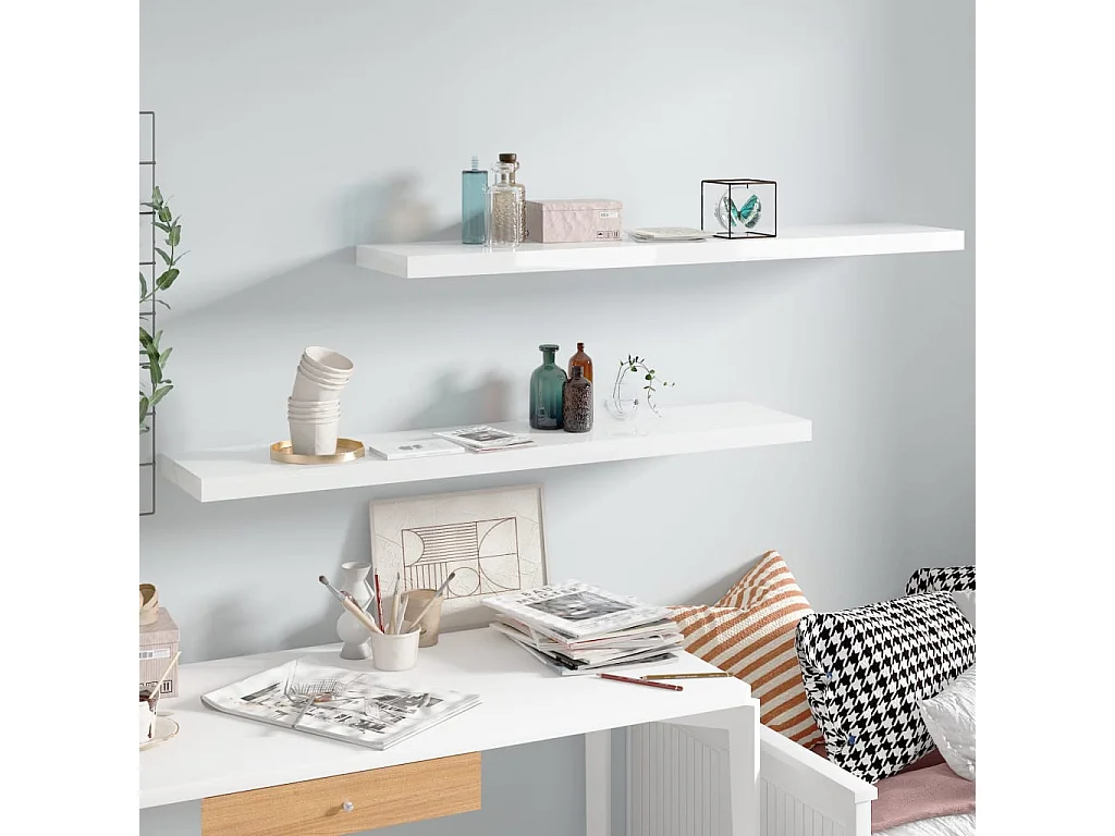 Étagère murale flottante 2pcs Blanc brillant 120x23,5x3,8 MDF