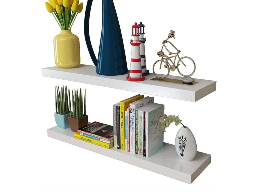 2 Etagères murales en MDF Blanc pour DVD-Livres 3