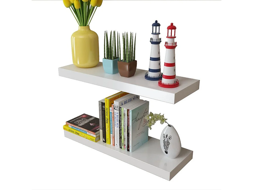 2 Etagères murales en MDF Blanc pour DVD-Livres 2