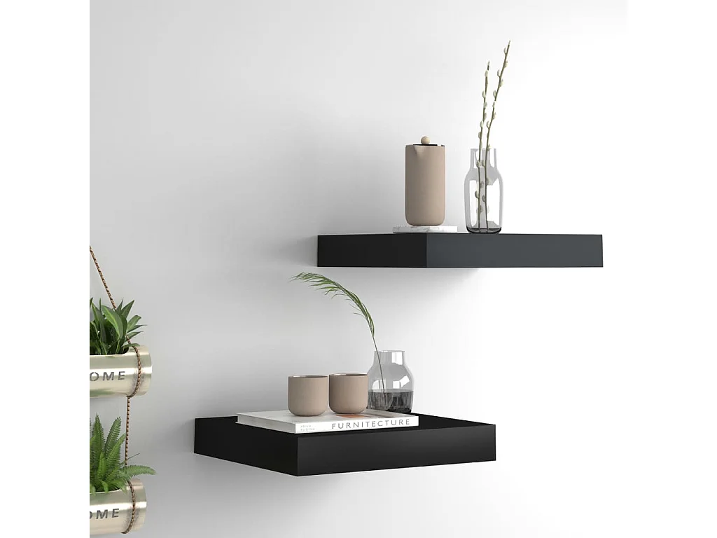 Étagères murales flottantes 2 pcs Noir 23x23,5x3,8 MDF