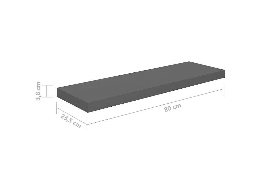 Étagère murale flottante 4 pcs Gris brillant 80x23,5x3,8 MDF