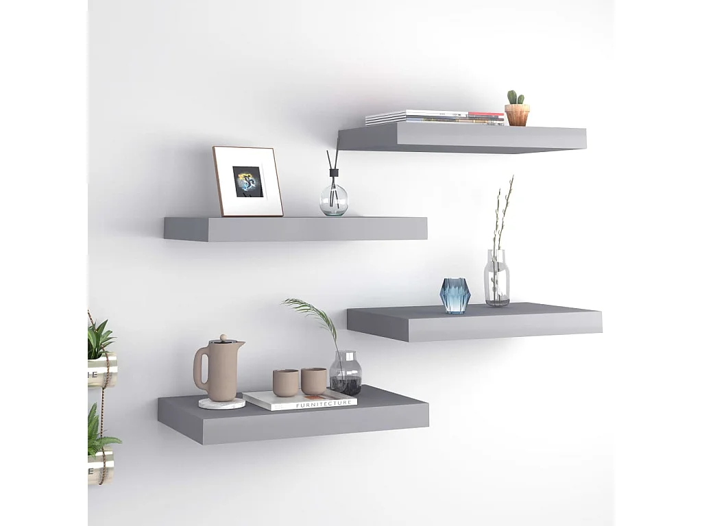 Étagères murales flottantes 4 pcs Gris 40x23x3,8 MDF