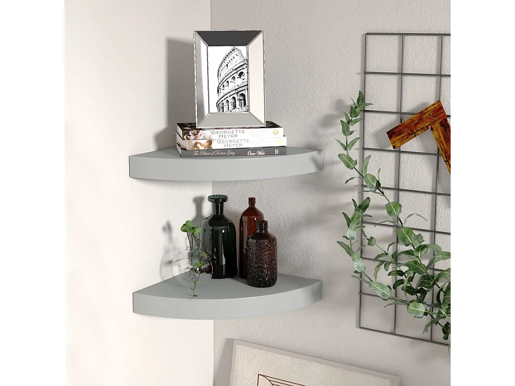 Étagères d'angle flottantes 2 pcs Gris 25x25x3,8 MDF