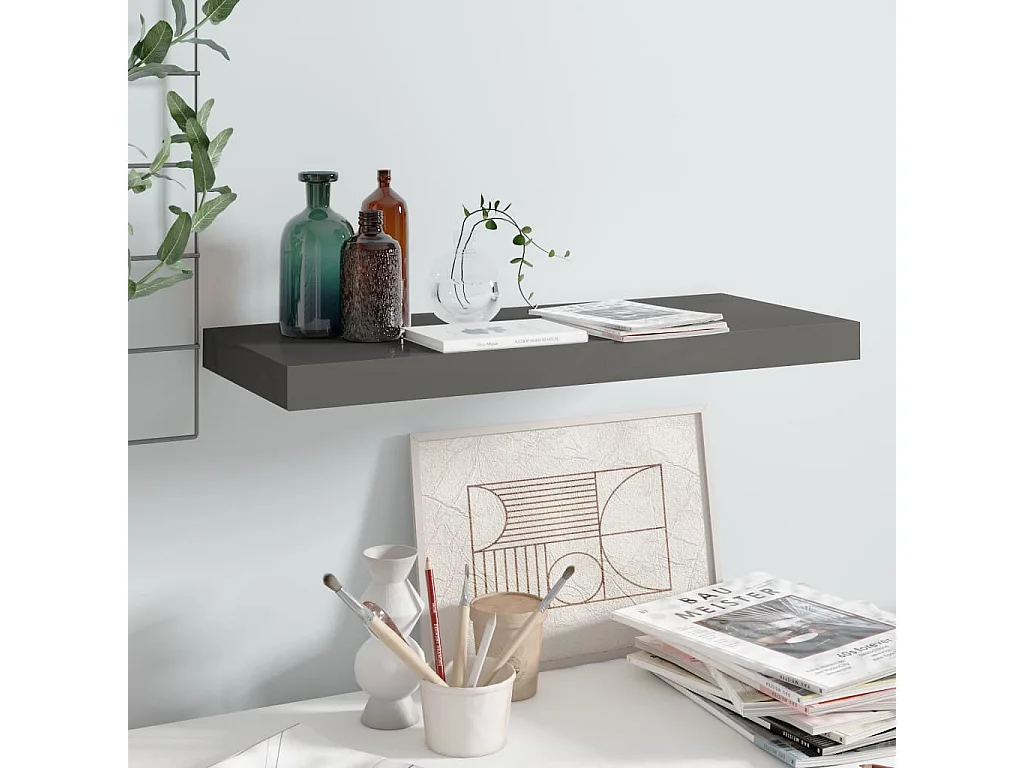 Étagère murale flottante Gris brillant 60x23,5x3,8 MDF