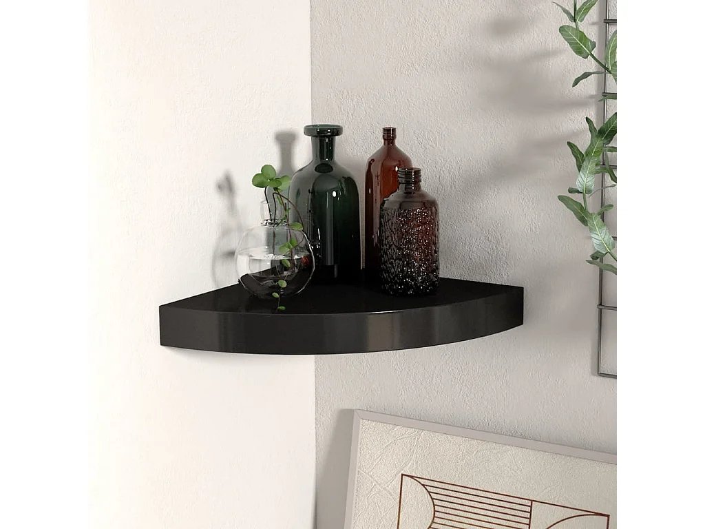 Étagère d'angle flottante Noir 25x25x3,8 MDF