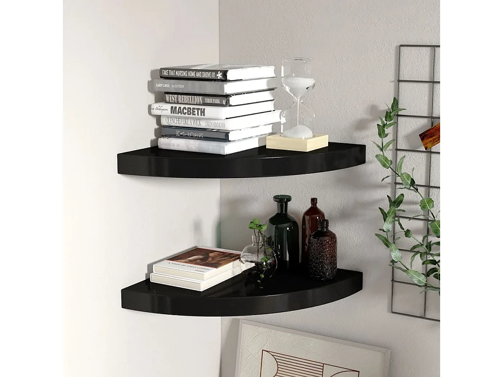 Étagères d'angle flottantes 2 pcs Noir 35x35x3,8 MDF