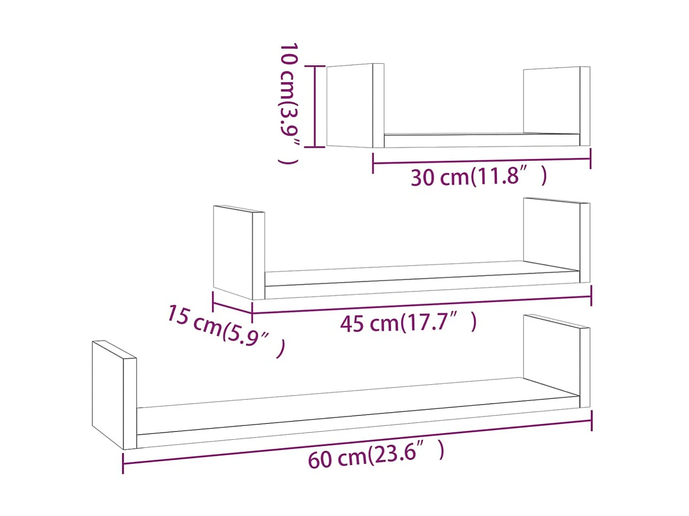 Étagères murales d'affichage 3pcs Sonoma gris Bois d'ingénierie