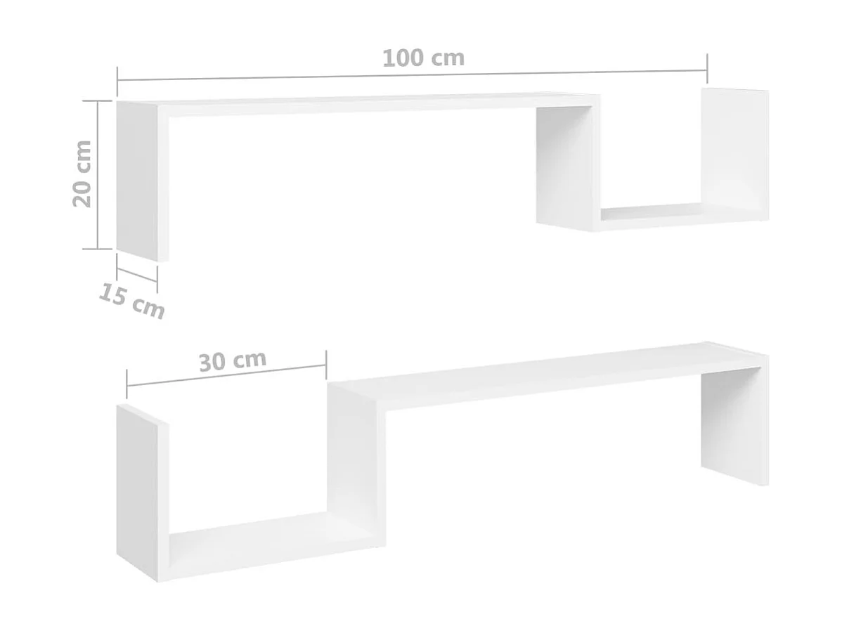 Lot de 2 étagères murales en bois Kolika L100xH20xP15 – Collection originale-Blanc