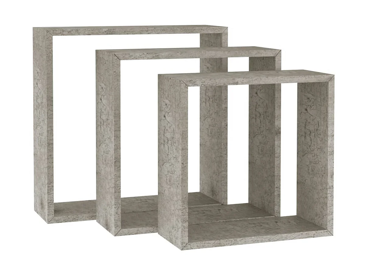 Étagères murales sous forme de cube 3 pcs Gris béton