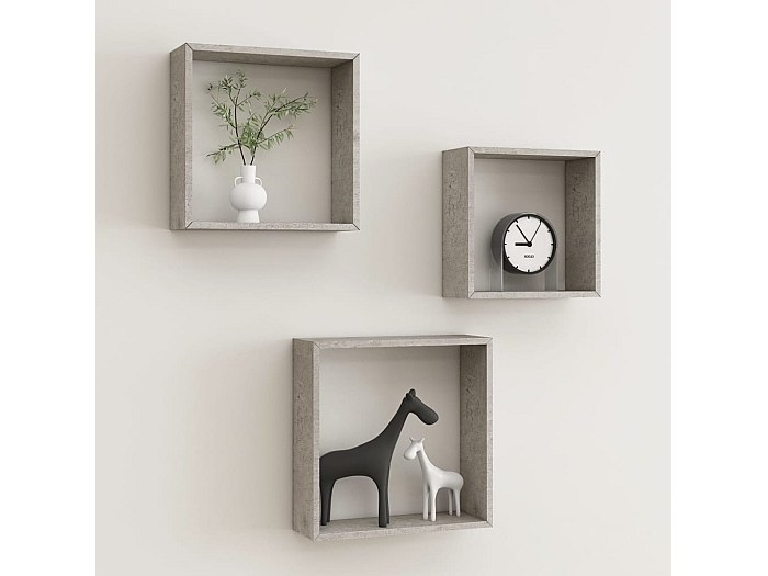 Lot De 3 étagères Murales Cubes En MDF Noir - Dimensions 30x30, 27x27, 24x24 Cm - Montage Invisible - 4
