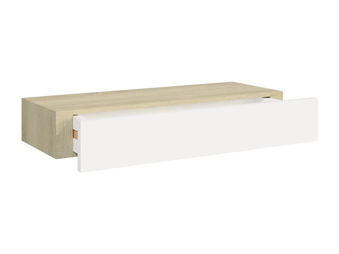 Étagères à tiroir murales 2 pcs Chêne et blanc 60x23,5x10 MDF