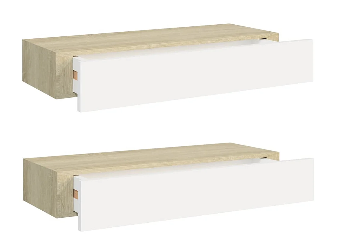 Wandschappen 2 st met lade 60x23,5x10 cm MDF eikenkleurig wit
