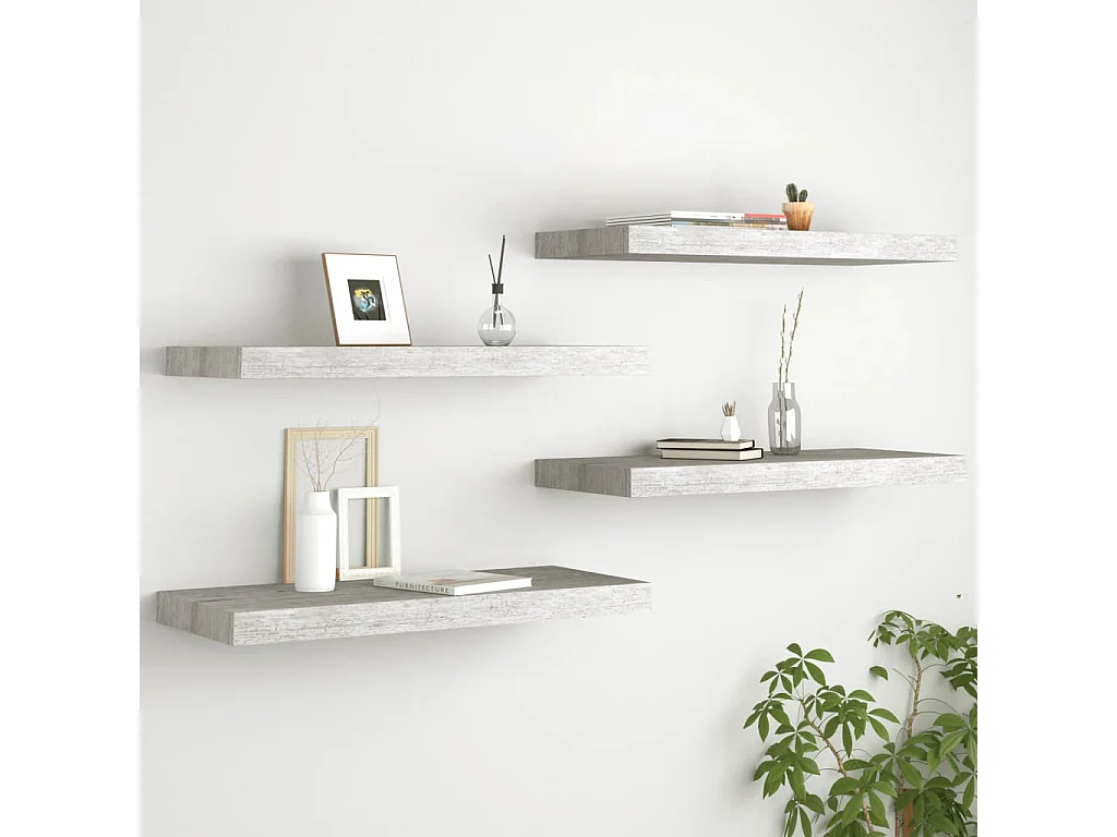 Étagères murales flottantes 4 pcs Gris béton 60x23,5x3,8 MDF
