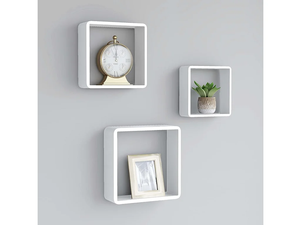 Étagères murales sous forme de cube 3 pcs Blanc MDF 2