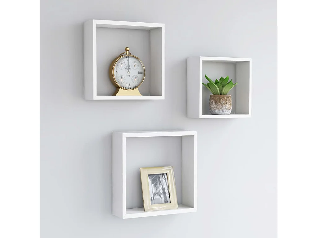 Étagères murales sous forme de cube 3 pcs Blanc MDF