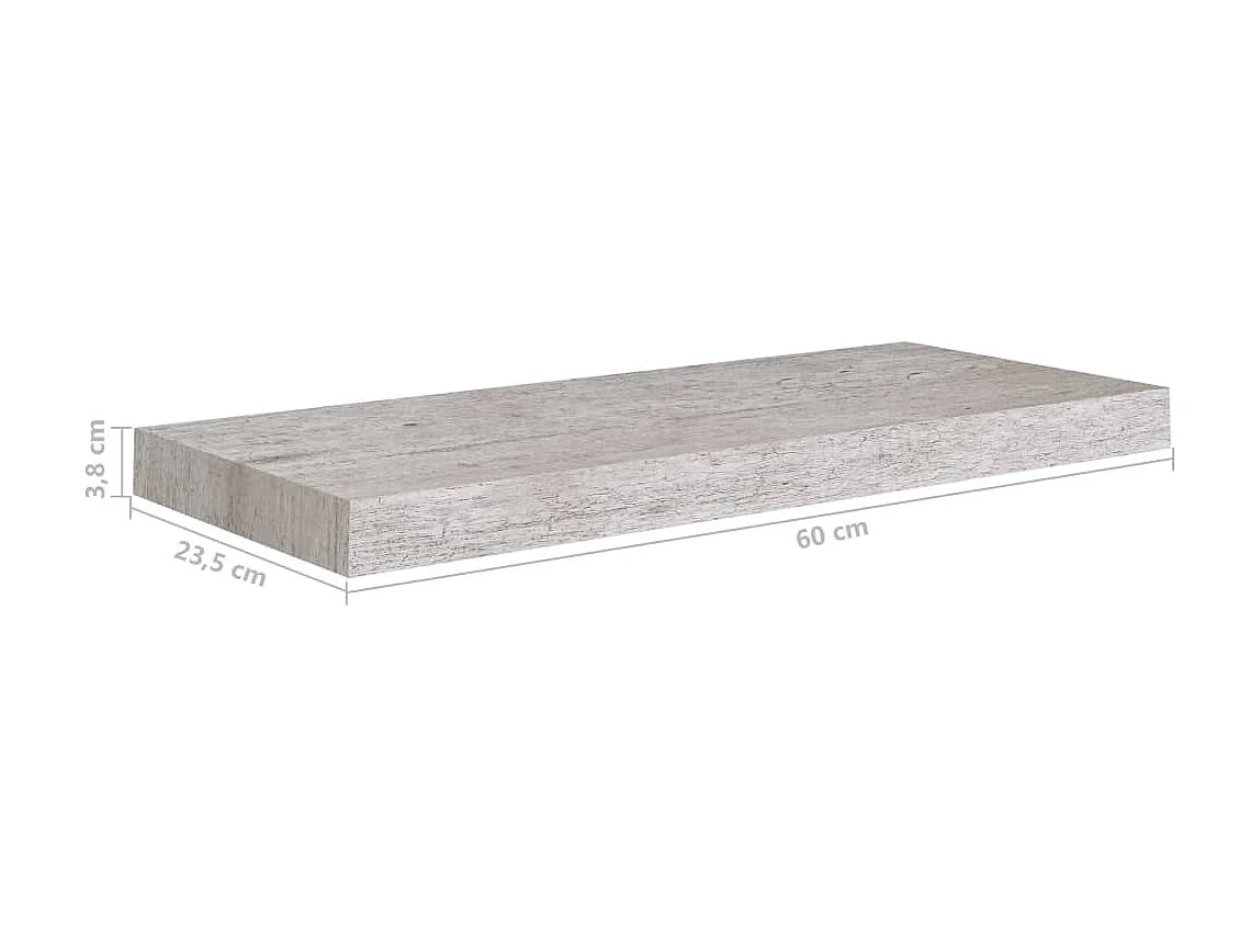 Étagère murale flottante Gris béton 60x23,5x3,8 MDF